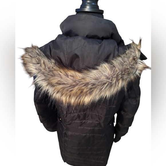 SAM EDELMAN FAUX FUR TRIM HOODED DOWN FEATHER BLACK PUFFER WINTER SKI COAT SZ M - Picture 2 of 13